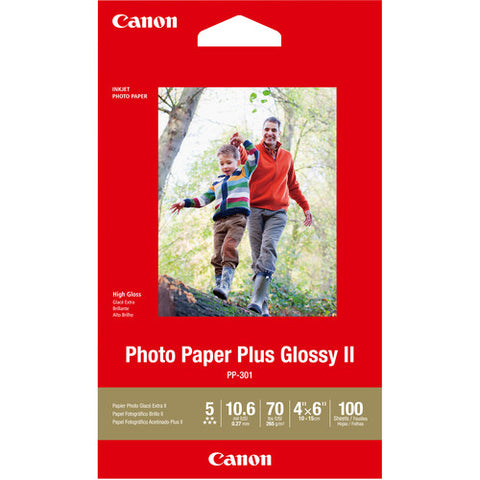 Canon PP-301 Photo Paper Plus Glossy II 4"x6" 100 Sheets - White
